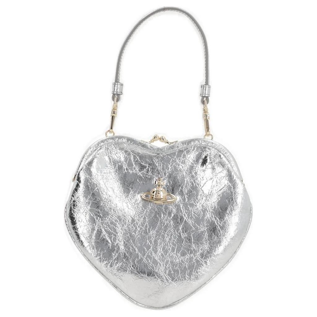 VIVIENNE WESTWOOD Metallic Effect Iconic Saturn Logo Goat Leather Shoulder Tote Bag Women Handbags Silver 4B01000CWL00ACQ401