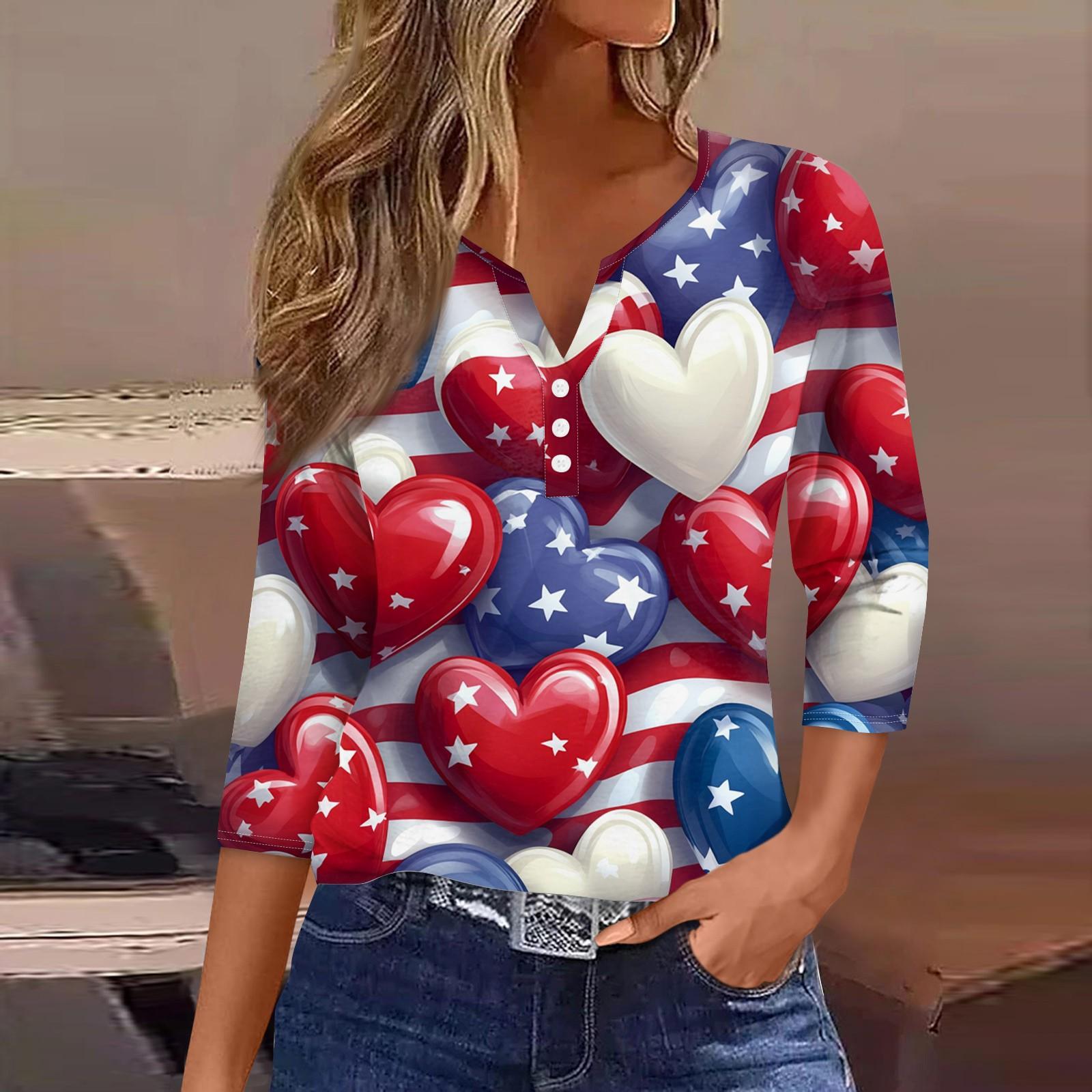 

Жен. Футболка С принтом Пуговицы Рукав 3/4 Повседневные Выходные Мода Классический Классический V-образный вырез Обычный Верх M винный