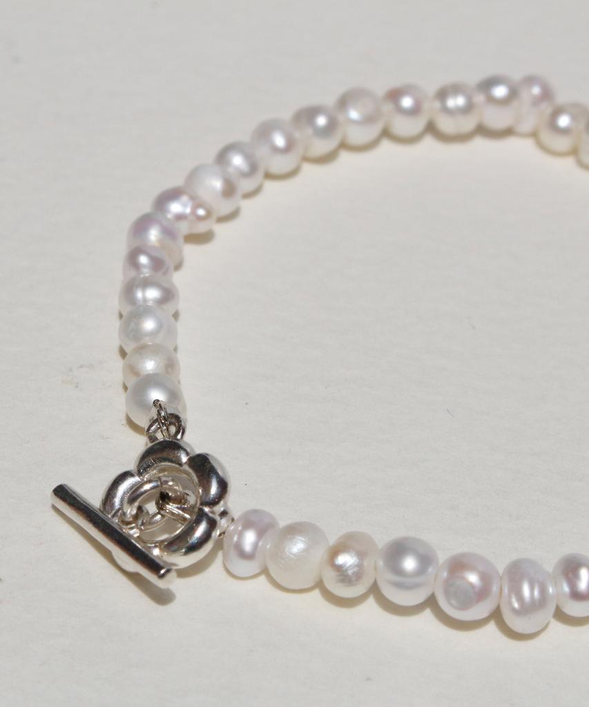 47Bag 925 Silver Toggle Bar Imperfect Freshwater Pearl Bracelet Botti