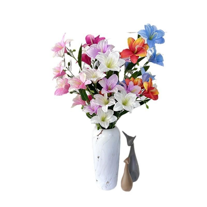 Factory Artificial Red Torch Lily Faux Flower Home Decor With Soft Fabric Material For Wedding And Photography Props