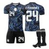 Mundial de la FIFA 2026 Argentina Visitante #24 FERNÁNDEZ Conjunto de Camiseta de Entrenamiento Deportiva con Calcetines Adolescentes Niños Adultos Kits de Fútbol