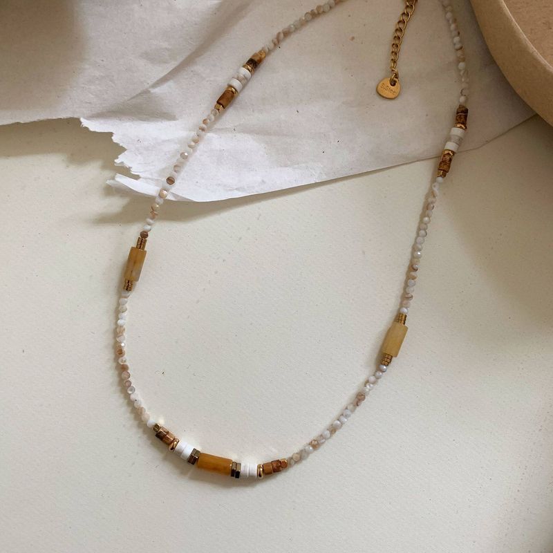 French Ethnic Style Color Stone Beaded Fashion Retro Style Easiest for Match Sense Necklace Clavicle Necklace for Women