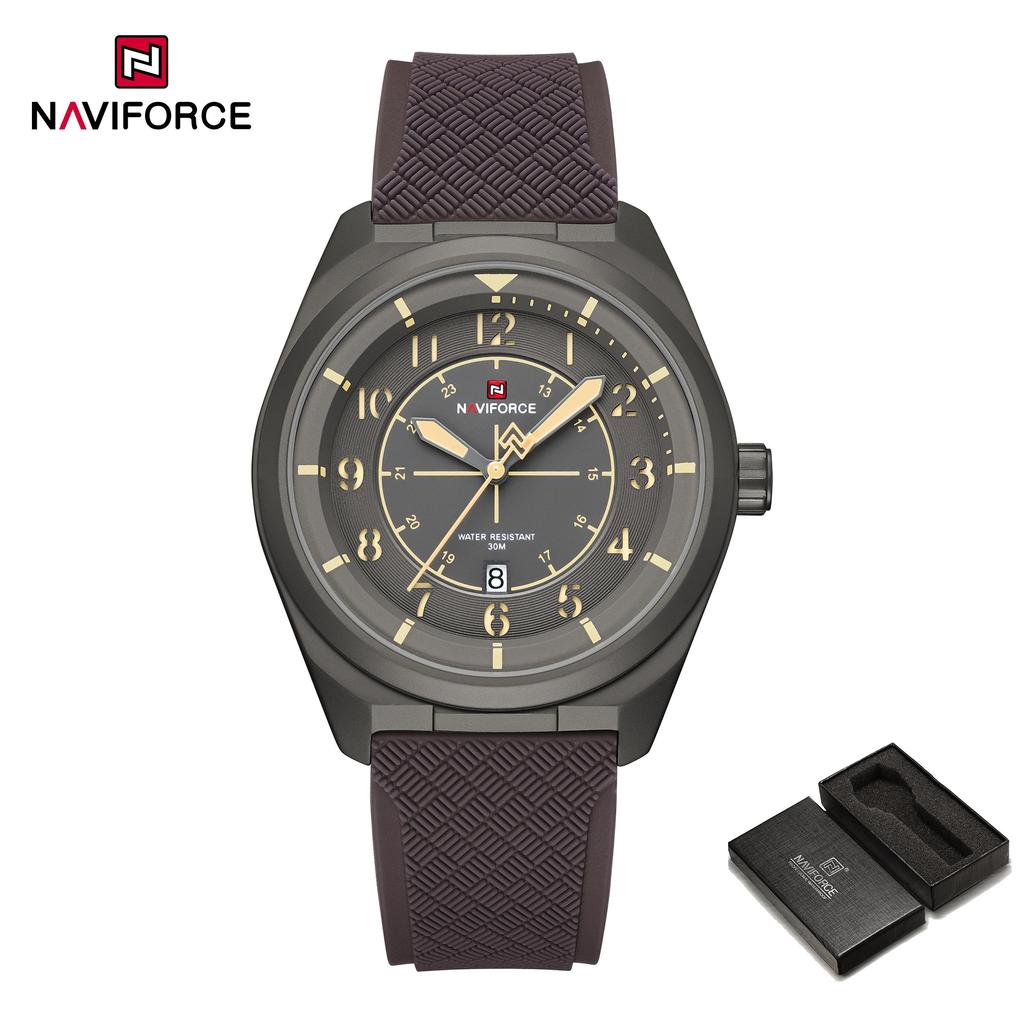 Naviforce Original Men Quartz Watch Lightweight Slicone Strap Calendar Waterproof 3ATM Round Watchcase Casual Fashion Men Watch NF9281T