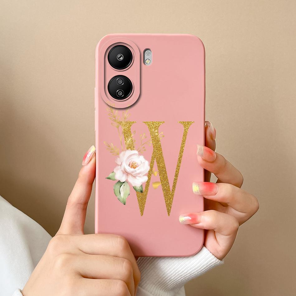 Simple Case For POCO C65 Elegant Rose Letter Phone Shell Soft High Quality Liquid Silicone Full Protection Anti Drop Back Covers