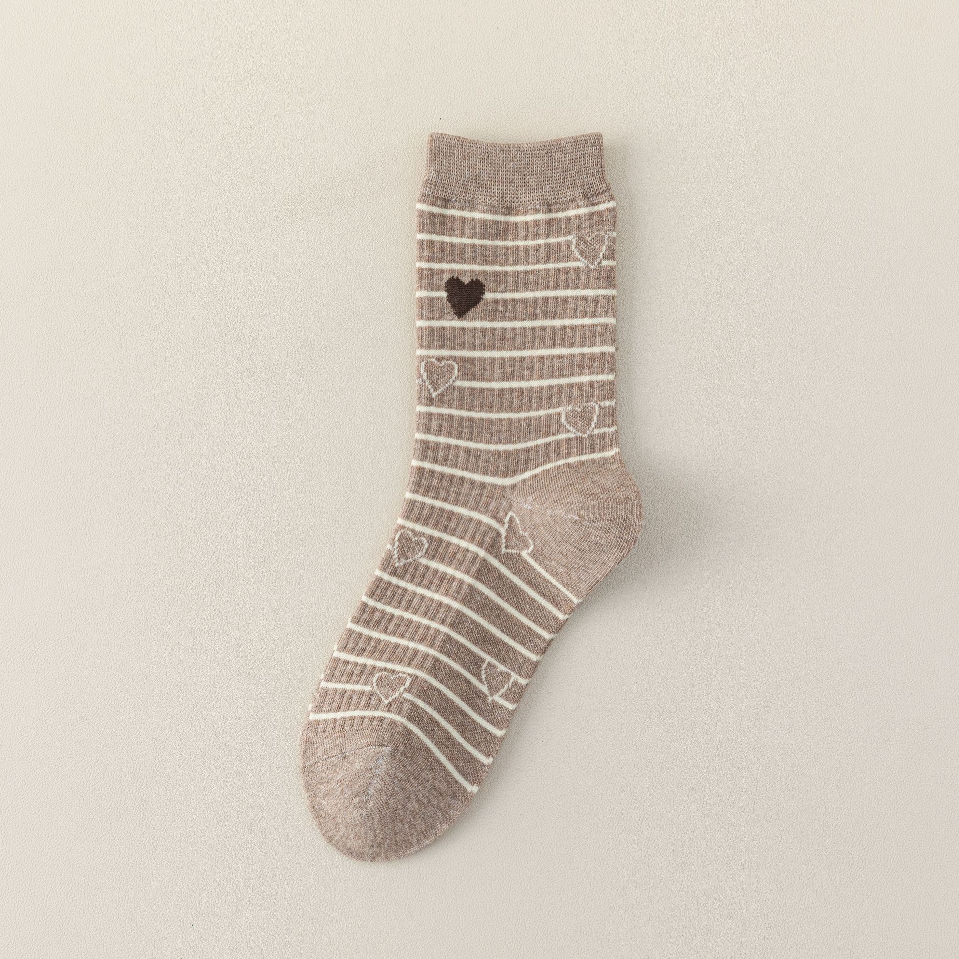 

Женские весенне-осенние повседневные полосатые носки из хлопка с махровой подкладкой и рисунком «Любовь» 1 pair света кофе