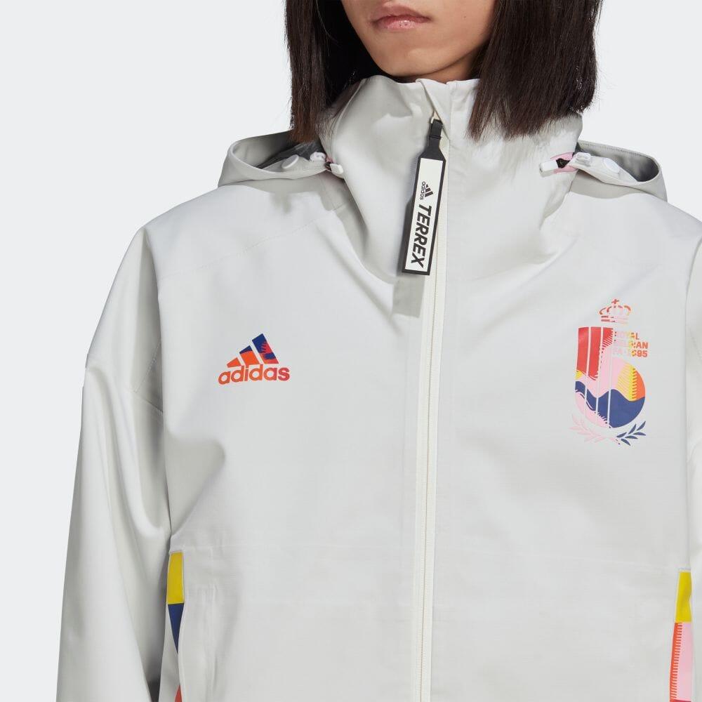 Adidas Logo Print Stand Collar Hooded Jacket Unisex Jackets Cloud-White HE1438