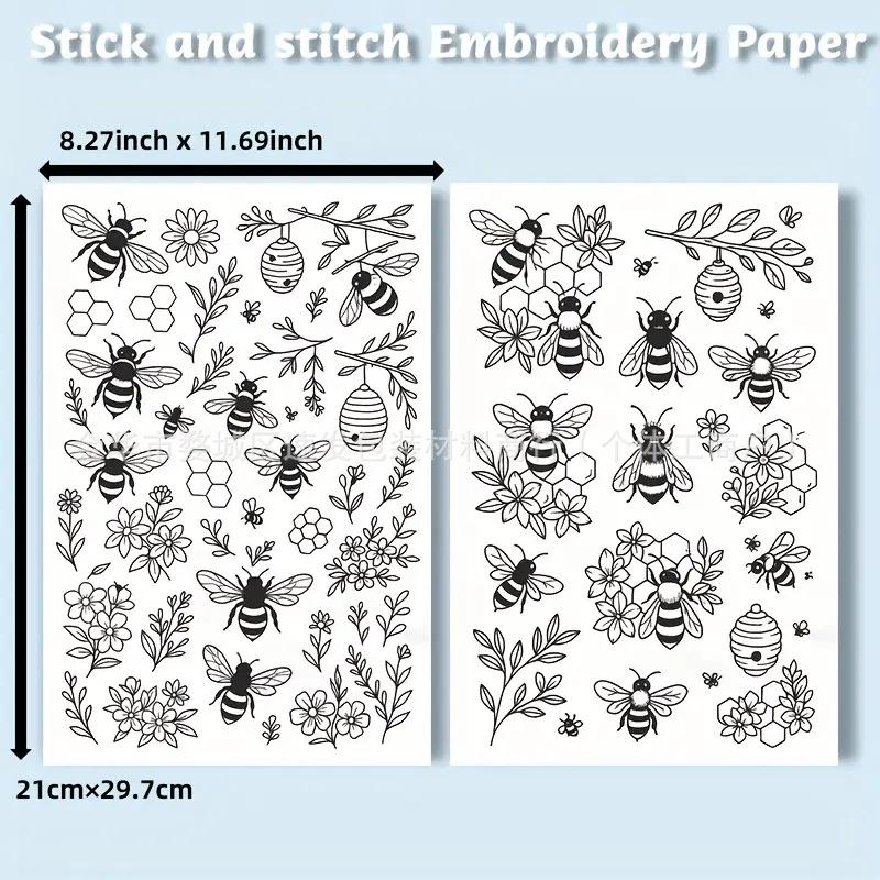 Stickstich Stickvlies Transferpapier mit vorgedrucktem Muster Wasserlöslich Auswaschbar Handnähnadel Faden Set
