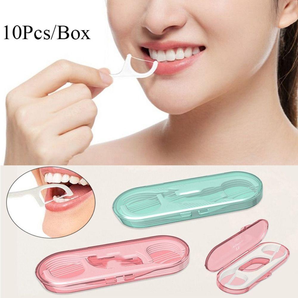

10 Pcs/box Plastic Teeth Floss Storage Box Dustproof Interdental Brush Teeth Flosser Stick Home зелений