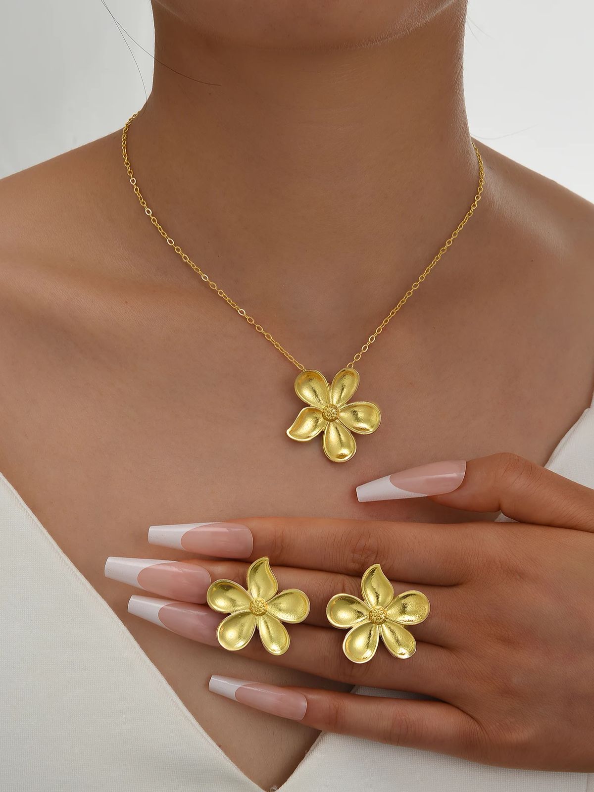 

17KM Fashion Flower Earrings And Necklace Set Jewelry Women Trendy Shiny Daily Party Accessory Decorative Gift Idea For Her Elegant