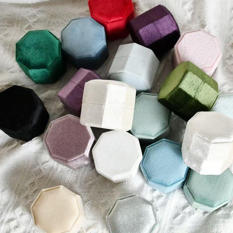 Exquisite Light Luxury Handmade Jewelry Box Velvet Proposal Ring Box Octagonal Pair Ring Wedding