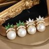 Elegant Crown Pearl & Zircon Stud Earrings - Korean Style, Versatile & Light Luxury