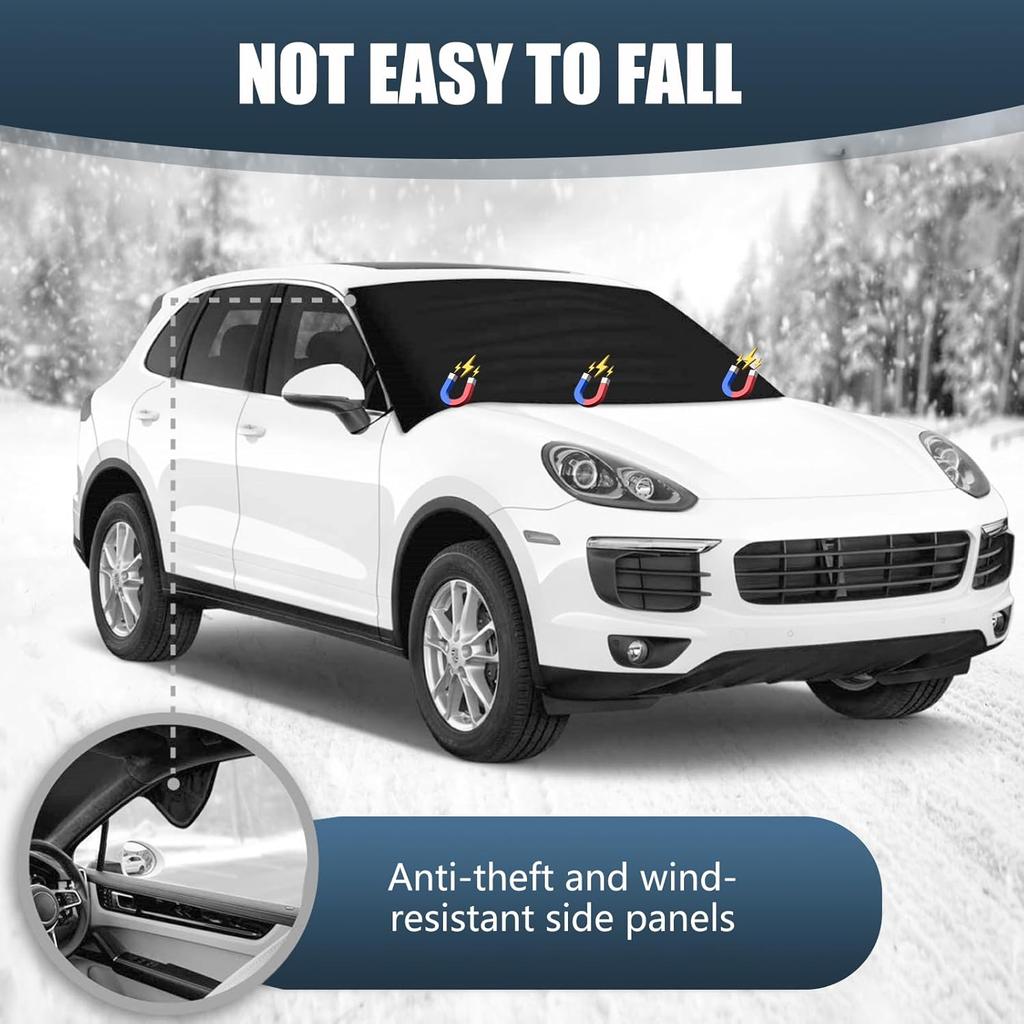 1 PC Car Windshield Snow Cover, Snap-On Waterproof and Scratch-Proof Windshield Protector, 600 D Oxford Cloth Car Window Snow Cover, Universal for