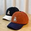Korean-style New Corduroy Baseball Cap for Women, Summer Sun Protection Cute Teddy Bear Embroidered Baseball Cap That Makes the Face Look Smaller,