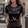 Tops de Primavera para Mujer Camisas de Verano para Mujer Blusa de Satén de Manga Corta Tops de Verano para Mujer Ropa Elegante Casual para Oficina