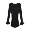 Women's V-Neck Flare Sleeve Slim Dress - Autumn/Winter Two-Way Pleated Short Skirt
