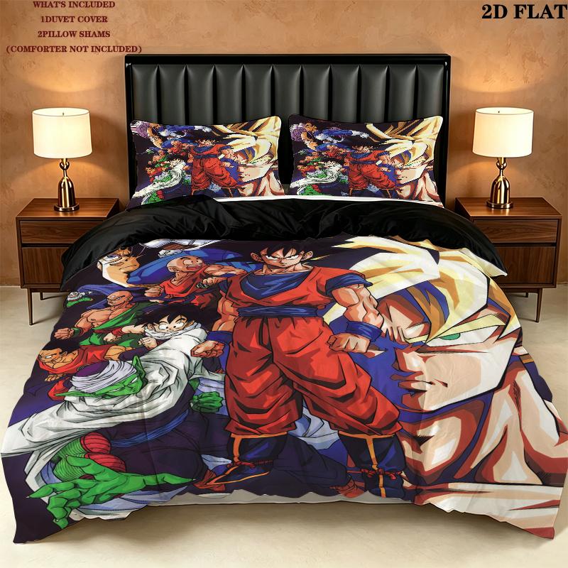 Son Goku Muster Bettwäsche Steppdecke Set Bettbezug Kissenbezug Zuhause Geburtstagsgeschenk(1 Bettbezug + 2 Kissenbezüge, ohne Füllung)
