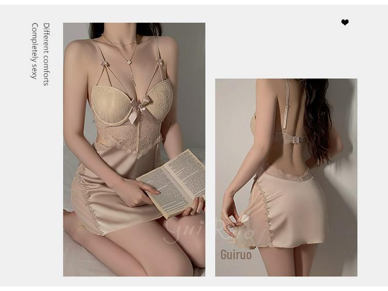 Guiruo Plus Size Pajama Set with Chest Pads & Supportive Straps - Includes Nightdress & Cozy Robe
