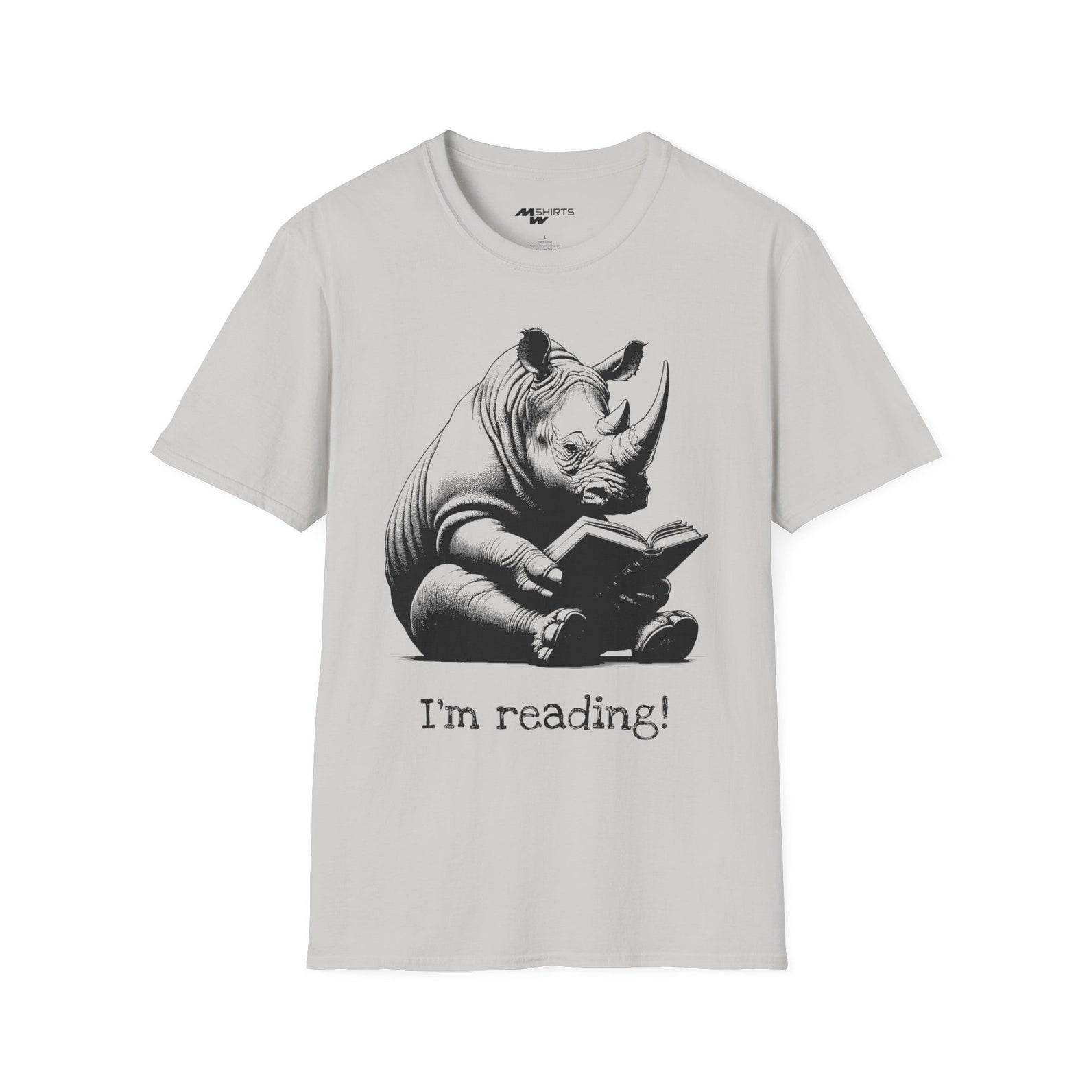 Rhino Reading Book T-Shirt - Perfect Bookworm Gift M