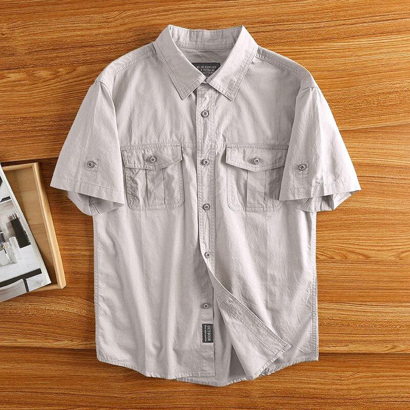 Summer Pure Cotton Work Shirt Men's Casual Versatile Washed Multi-pocket Top