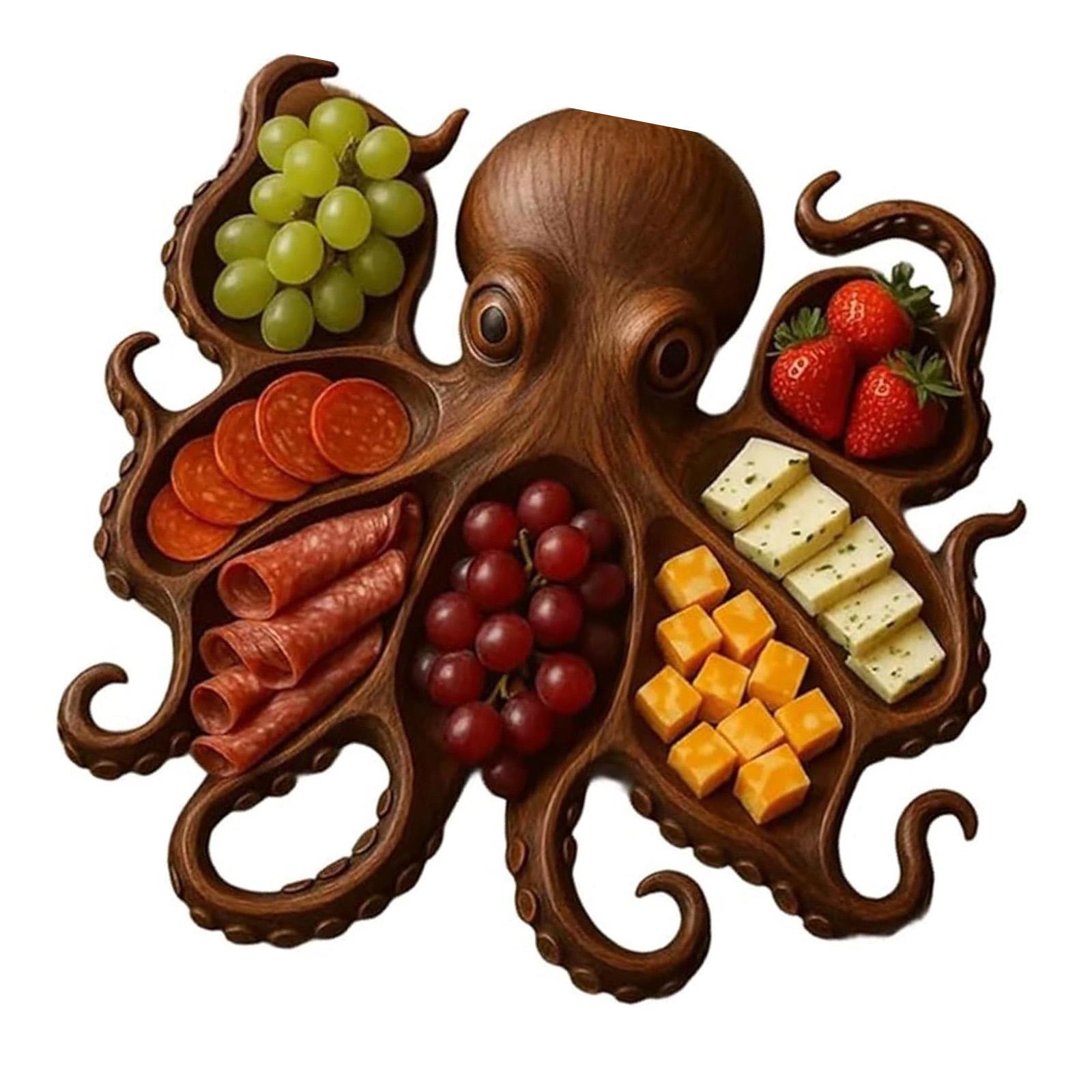 

Octopus Shaped Serving Platter Beech Wood Cheese Fruit Display Tray Coastal Party Decoration For Entertaining Guests B