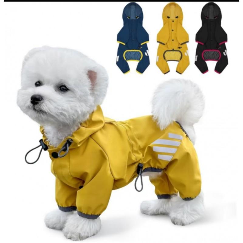 Full Coverage 4-Leg Waterproof Dog Raincoat With Hood British Style PU Pet Outerwear