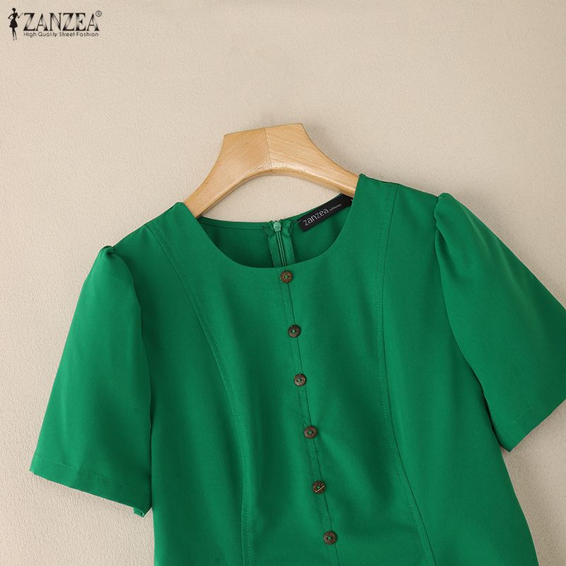 ZANZEA Γυναικείο φόρεμα με στρογγυλή λαιμόκοψη, καλοκαιρινό κοντομάνικο