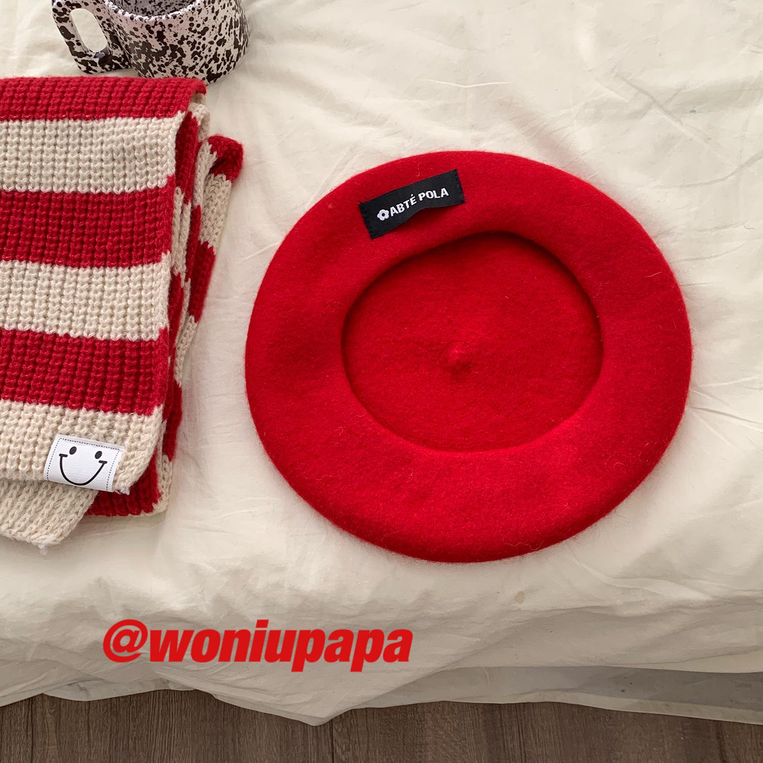 

Red Retro Wool Beret Women Autumn and Winter Japanese and British Wool Painter Hat Versatile Warm Hat Women Trendy M（56-58cm）