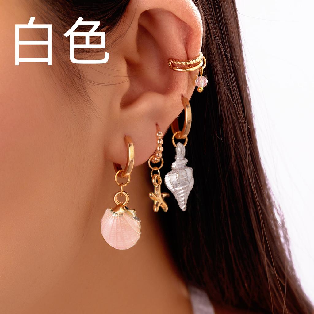 Fashion Asymmetric Ocean Style Earrings Stud For Women Starfish Shell Earring Ear Ring Imitation Pearl Zircon Jewelry Gift