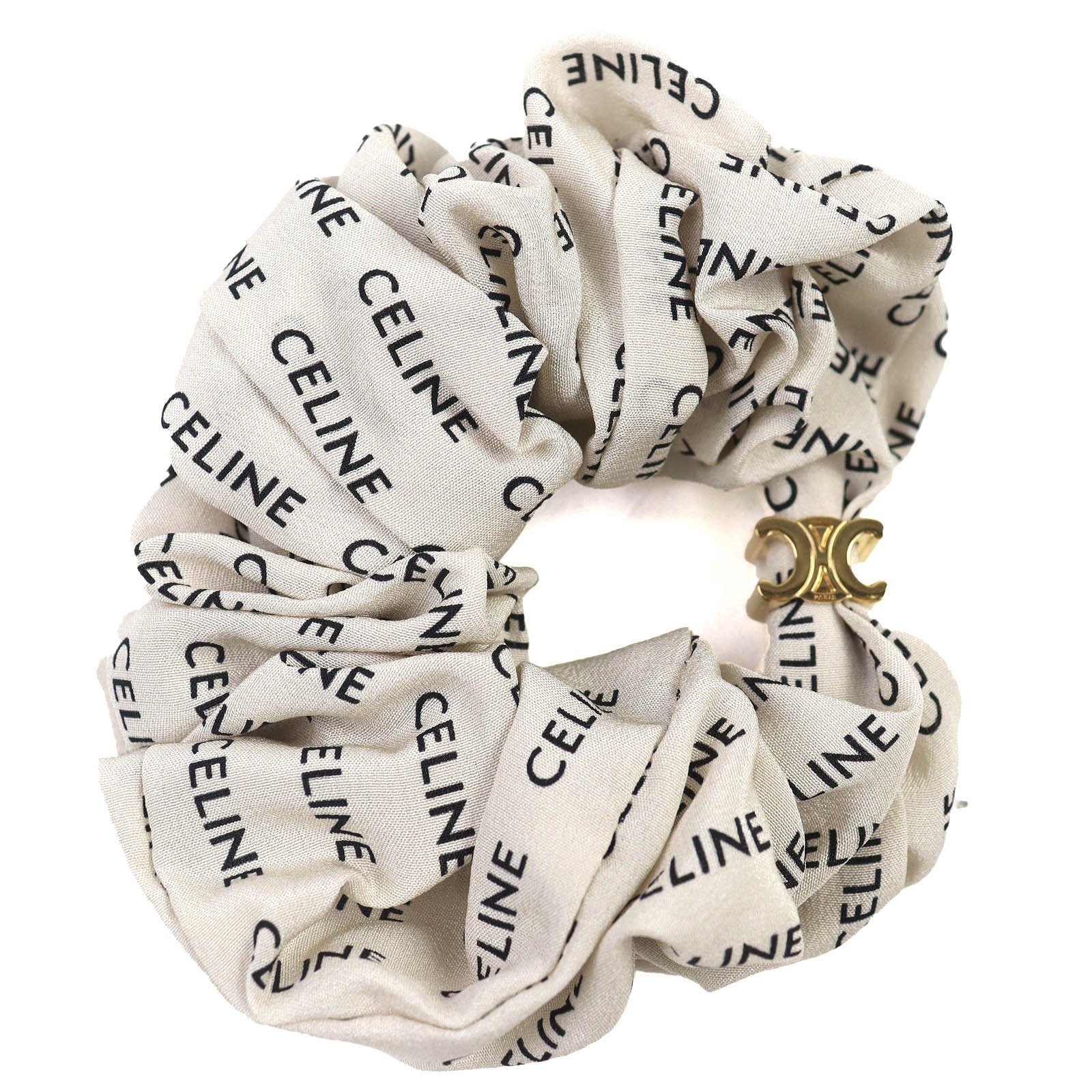 

Celine Аксессуар для волос Rayule Scrunchie Латунь с золотой отделкой шелк Triomphe 46Y352SIB Б/у