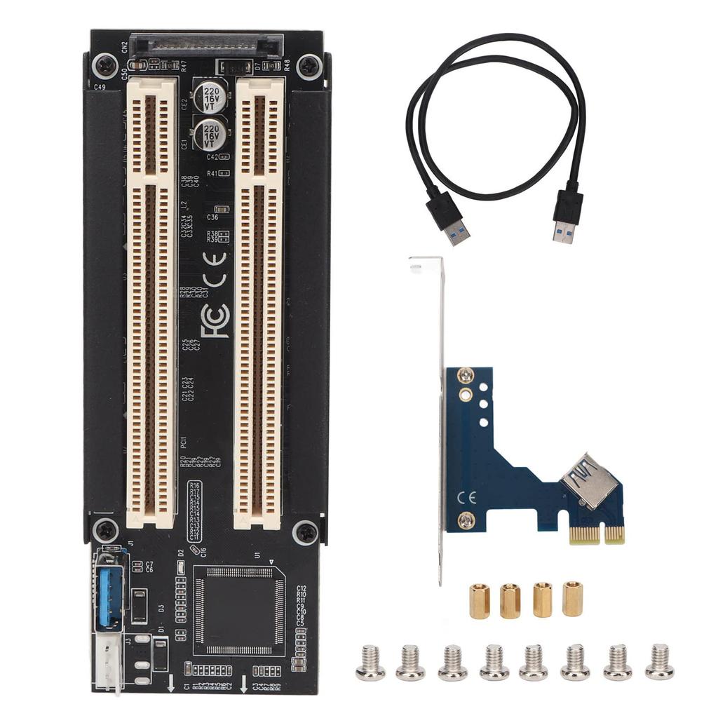 PCI E to Dual PCI Card, PCI E Express X1 to Dual PCI Riser Extender Card, Blue LED, Supports Simultaneous Operation of Dual PCI, for DIY Computers