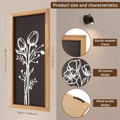 2Pcs Wooden Floral Wall Art Ready To Hang Framed 3D Flower Minimalist Ornament for Living Room Bedroom Office Wall Decor
