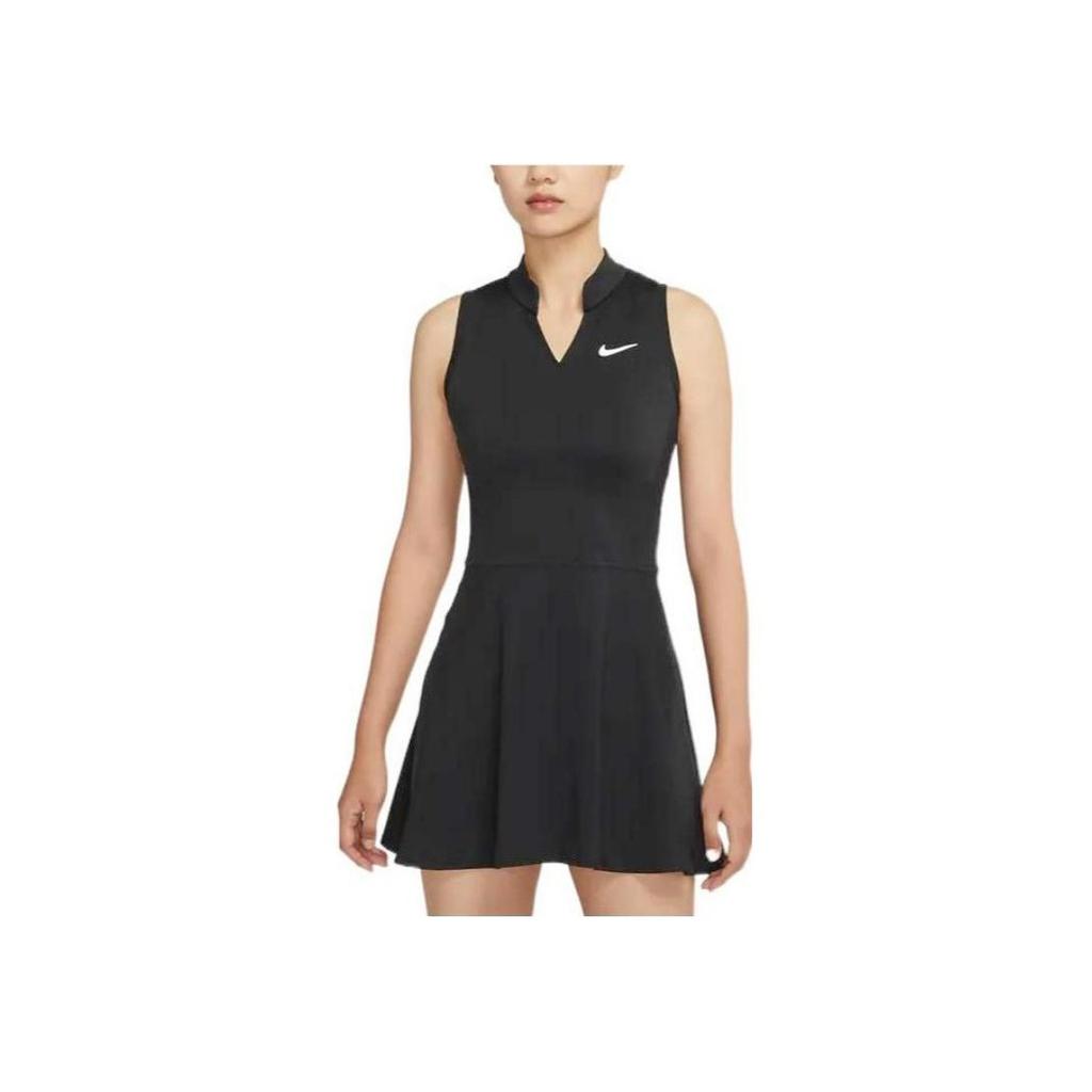 Nike SS22 Solid Logo V-Neck Elastic Quick-Dry Breathable Tennis Sleeveless Dress Women Dresses Black DD8731-010