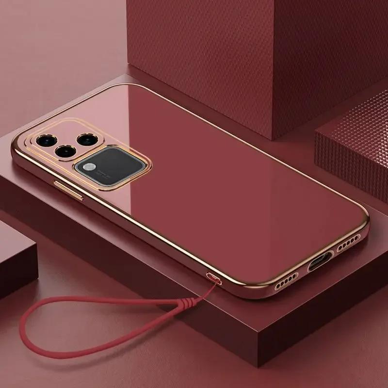 

Роскошный модный чехол с покрытием для VIVO V50 V40 Pro V30 V29 Lite Pro V25 E Iqoo Z9 силиконовый защитный мягкий чехол с ручным шнурком For VIVO IQOOZ9&Case & Strap