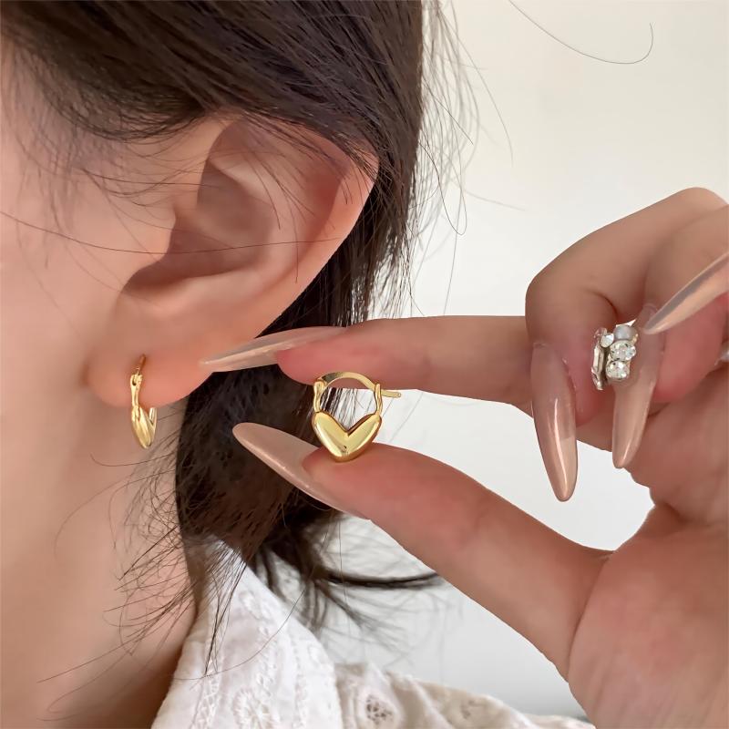 

925 Silver Smooth Chunky Love Heart Hoop Earrings for Women Gold Plated Wide Thick Geometric Metal Earrings Fine Vintage Jewelry