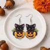 Orange Black Earrings Halloween Cat Pumpkin Dangle Earrings, Cute Cartoon Animal Drop Jewelry for Women Girls, Novelty Holiday Gift Party Daily