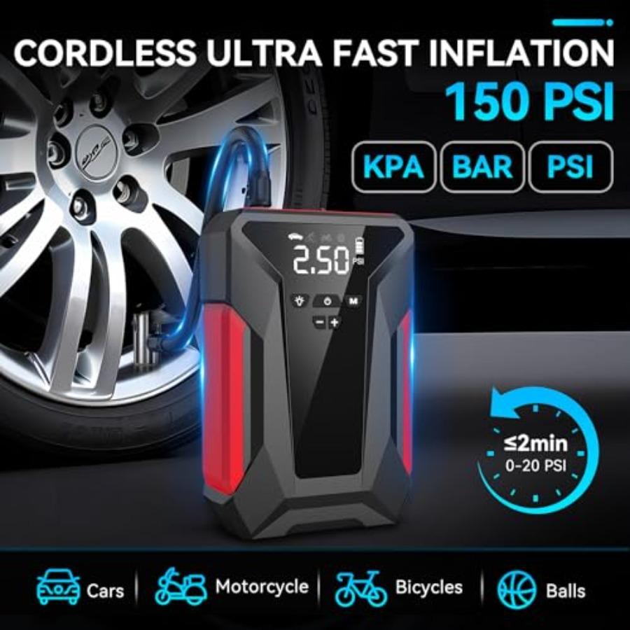 Jump Starter with Air Compressor4000A Portable Car Battery Jump Starter 10L Gas/8.5L Diesel 12V Battery Charger Booster 150PSI