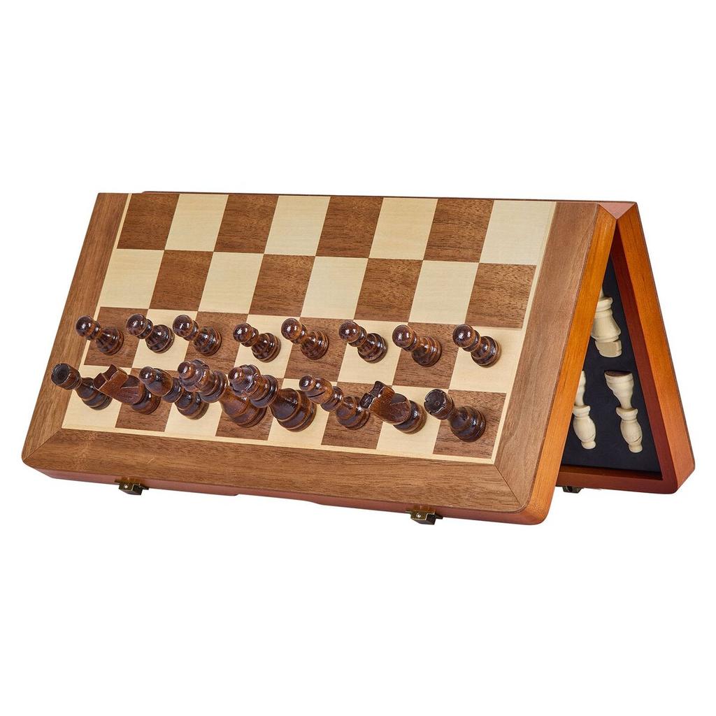 Magnetic Wooden Chess Set, 15 inch/38.1 cm 2-IN-1 Chess Checkers Game Set, Folding Chess Board Games for Adults Kids, 2 Queens Portable Travel Gift