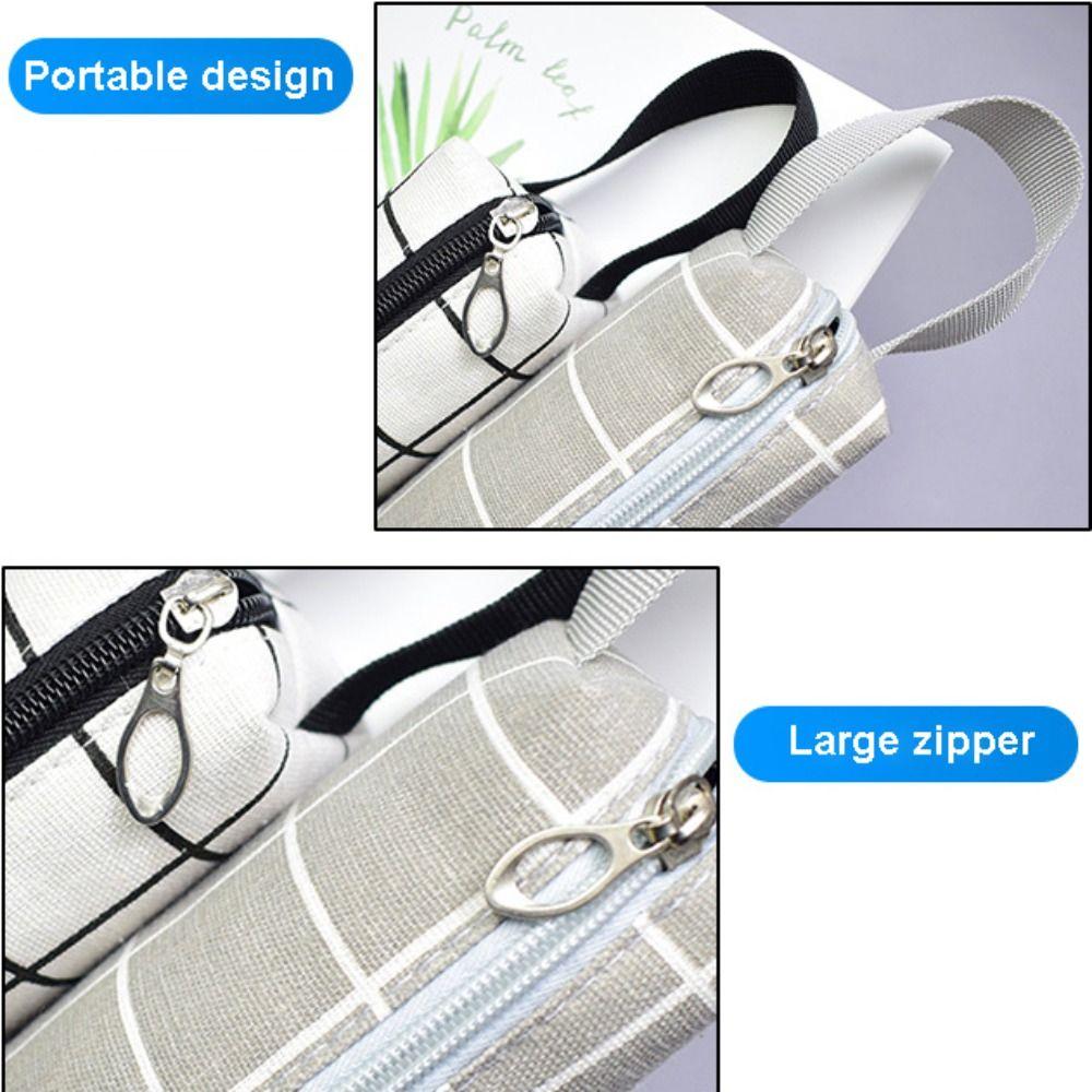 Canvas Stationery Storage Bag Checkered Stripe Pencil Case New Pen Bag  Universal