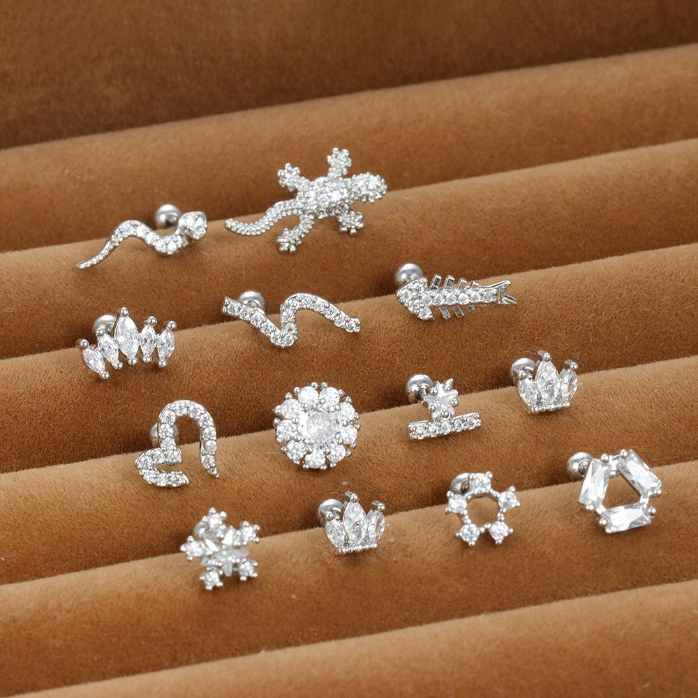 Gold Stainless Steel Earrings with Zircon Studs - Creative and Elegant Design