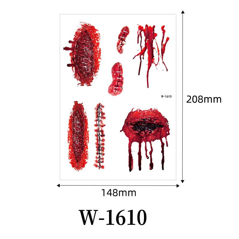 1 Sheets Halloween Scar Tattoos Stickers Temporary Bloodstain Wound Costume Festival Celebration Make Up Arm Face Tattoo