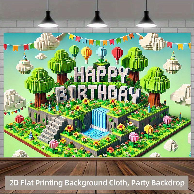 Background cloth Banner 1 piece Birthday happy pixel building scene background cloth, birthday gift 130x180 CM