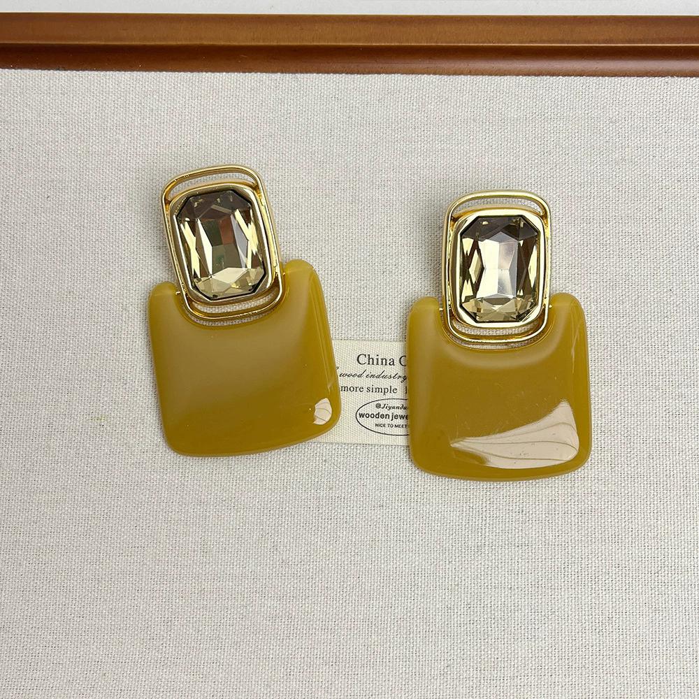 Retro Smooth Geometric Block Acrylic Crystal Stud Earrings Exaggerated Personality Long Earrings High Sense Jewelry Accessories