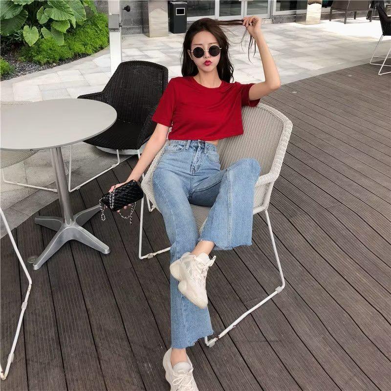 Retro Hong Kong Style High-Waisted Flared Denim Pants - Women's Slim Fit for Spring & Autumn