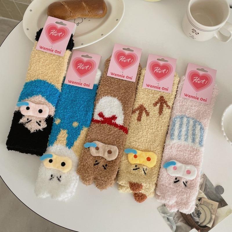 Winter Warm Thick Socks Female Cartoon Piggy Coral Fleece Medium Tube Socks Can Be Home Sleeping Socks