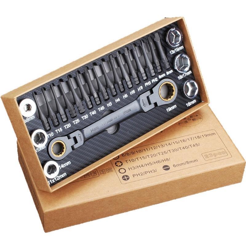 23pcs Multifunctional Ratchet Spanner Set Flexible Head Ratchet Wrench Socket Screwdriver Bits Kit Auto Repairing Tools 1