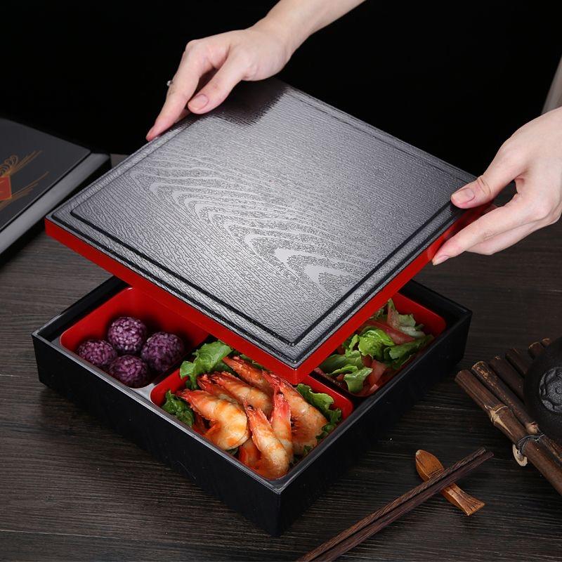 High-grade Business Lunch Box Japanese Wood Grain Sushi Set Lunch Box with Lid Multi-compartment Takeaway Fast Food Lunch Box