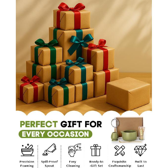 20OZ Matcha Whisk Set - 5PCS Japanese Tea Set Includes Matcha Bowl with Spout, Bamboo Whisk with Ceramic Holder, Bamboo Scoop and Sifter, Matcha Kit