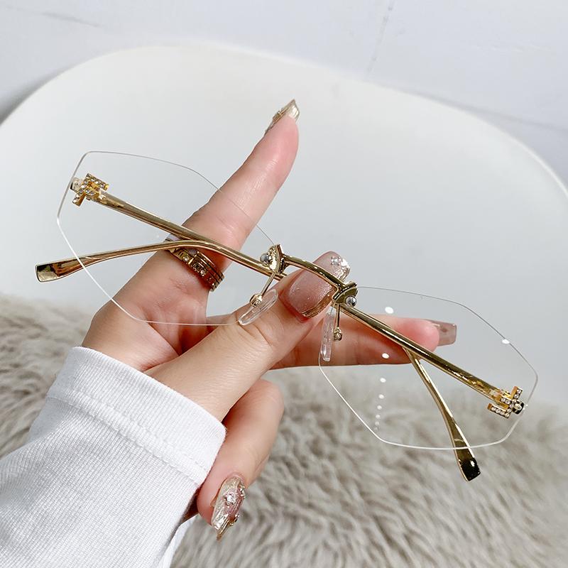 New Frameless Letter F Diamond-set Polygonal Sunglasses Fashionable Street S Sunglasses Women