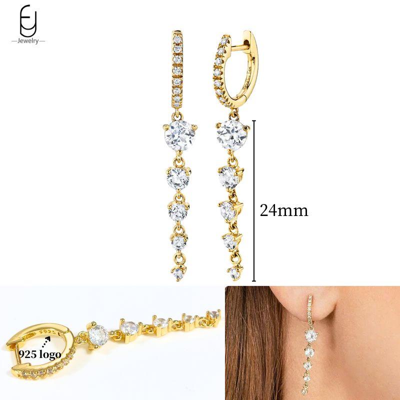 925 Silver Ear Needle White Crystal Gold Earrings for Women Luxury Water drop/Heart/Flower Pendant Earring Fine Jewelry