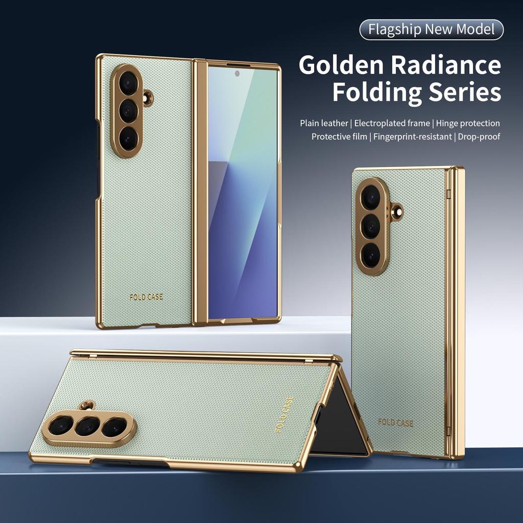 Samsung Z Fold7 Case: Foldable Electroplated Diamond Pattern, Plain Leather, Full Coverage for Fold6/5, Cross-border Compatibility.